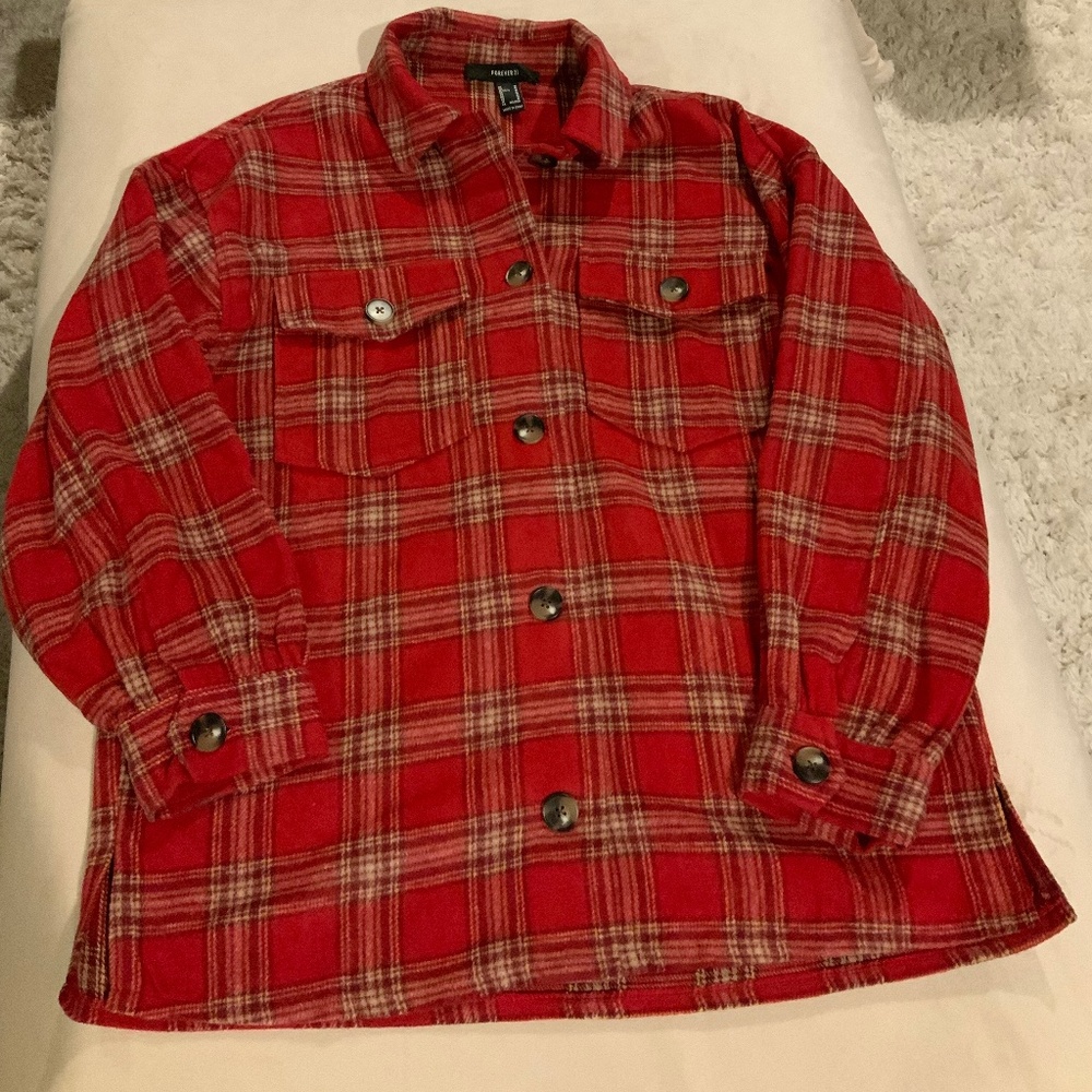 Forever 21 Red Plaid M Long sleeve button down Flannel Cottagecore Normcore
